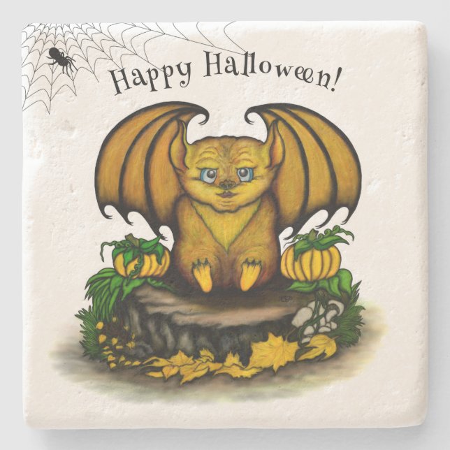  Cute Halloween Bat Stone Coaster (Front)