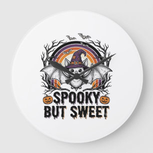 Cute Halloween Bat Vintage Engraving Spooky Shirt Large Clock