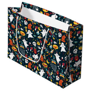 Cute Halloween Birthday Add Name Ghosts Pumpkins Large Gift Bag