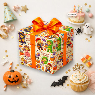 Cute Halloween Birthday Kid Trick or Treat Pattern Wrapping Paper