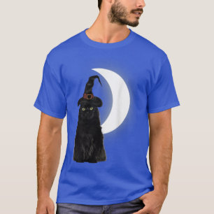 Cute Halloween Black Cat Costume Witch Hat & Moon  T-Shirt