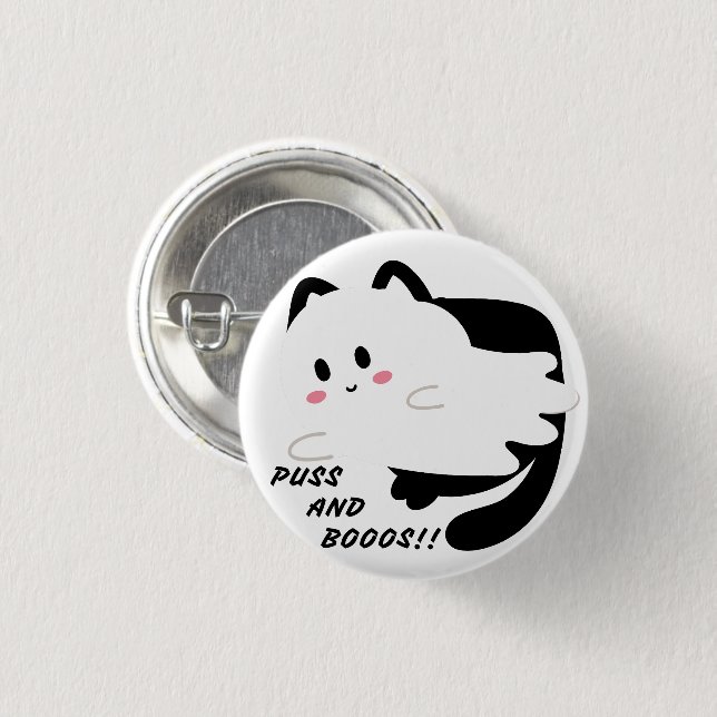 Cute Halloween Black Cat Ghost Boo  1 Inch Round Button (Front & Back)