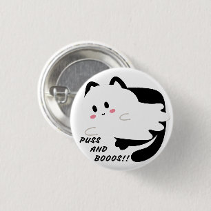 Cute Halloween Black Cat Ghost Boo  1 Inch Round Button
