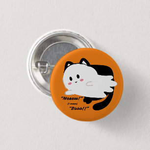Cute Halloween Black Cat Ghost Boo 1 Inch Round Button