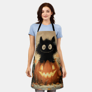Cute Halloween Black Cat on a Jack-o'-Lantern Apron