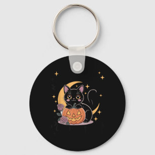 Cute Halloween Black Cat Pastel Goth Witchy Keychain