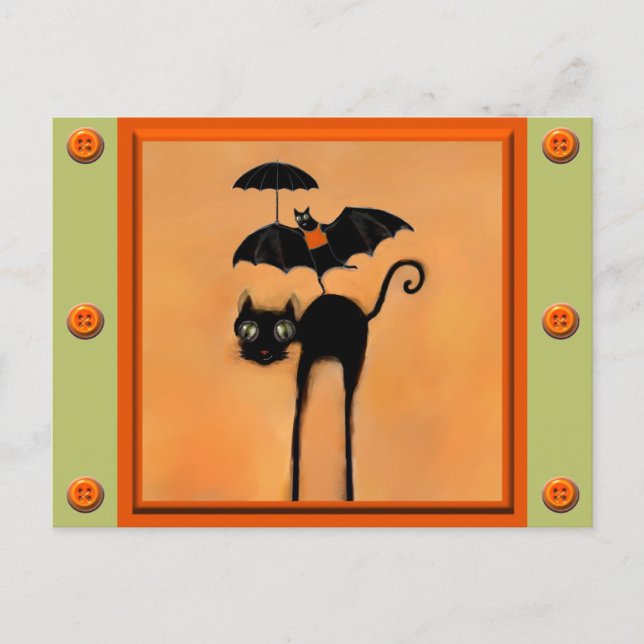 Cute Halloween Black Cat Postcard (Front)