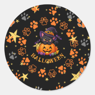 Cute Halloween Black Cat Pumpkin Sticker