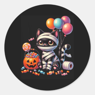 Cute Halloween Black Cat Pumpkin Trick Or Treat Classic Round Sticker