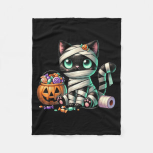 Cute Halloween Black Cat Pumpkin Trick Or Treat Fleece Blanket
