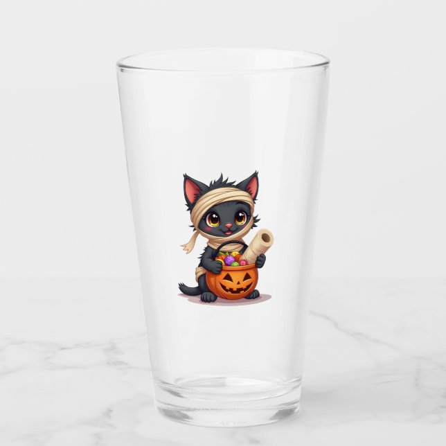 Cute Halloween Black Cat Pumpkin Trick or Treat Gi Glass (Front)