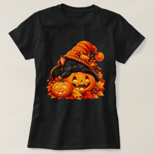 Cute Halloween Black Cat Pumpkin Witch T-Shirt