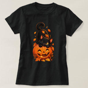 Cute Halloween Black Cat Pumpkin Witch T-Shirt