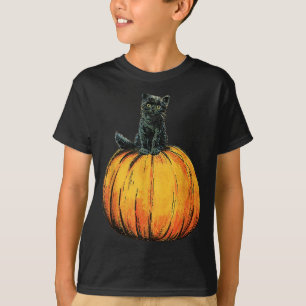Cute Halloween Black Cat Sitting On Orange Pumpkin T-Shirt