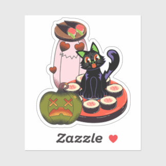 Cute Halloween Black Cat Sitting on Sushi