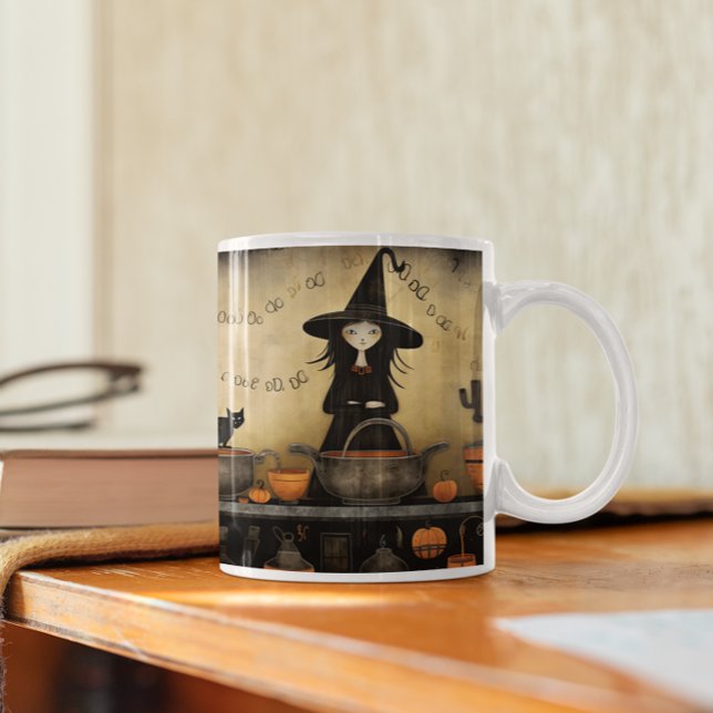Cute Halloween Black Cat & Witch 14 Mug (Cute Halloween Witch version 114 Mug
)