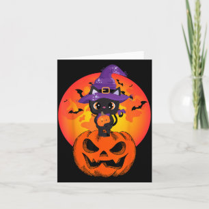 Cute Halloween Black Cat Witch Hat Pumpkin For Card