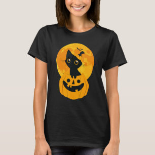 Cute Halloween Black Cat Witch Hat Pumpkin For Kid T-Shirt