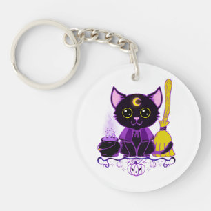 Cute Halloween Black Cat Witch Keychain