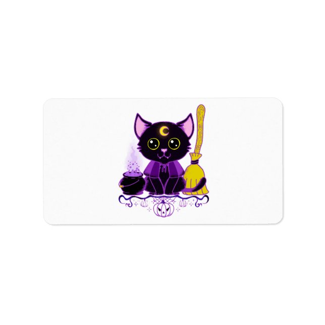 Cute Halloween Black Cat Witch Label (Front)