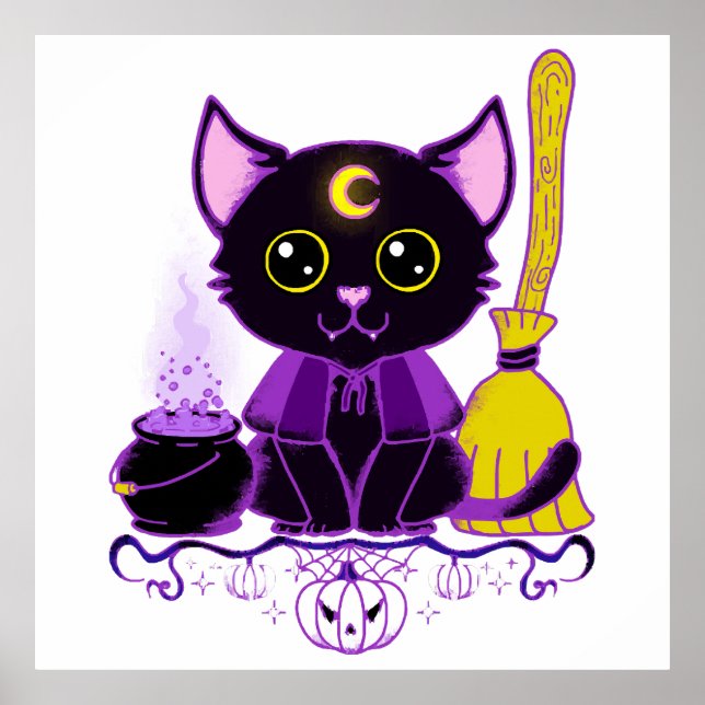 Cute Halloween Black Cat Witch Poster (Front)