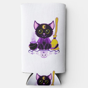 Cute Halloween Black Cat Witch Seltzer Can Cooler