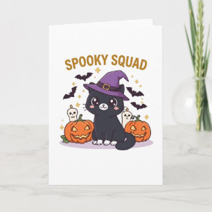 Cute Halloween Black Cat Witch with Pumpkins Card