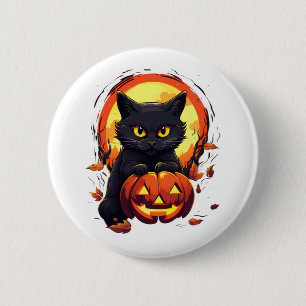 Cute Halloween Black Cat with Pumpkin 2 Inch Round Button