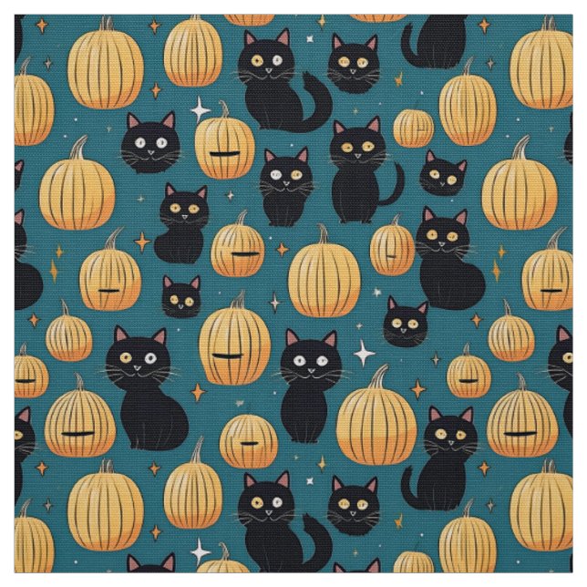 Cute halloween black cats and pumpkins fabric (Swatch)