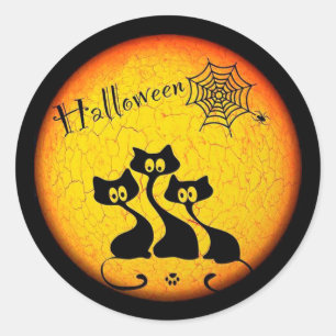 Cute Halloween Black Cats Classic Round Sticker