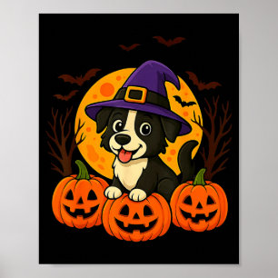 Cute Halloween Black Dog With Witch Hat And Poster