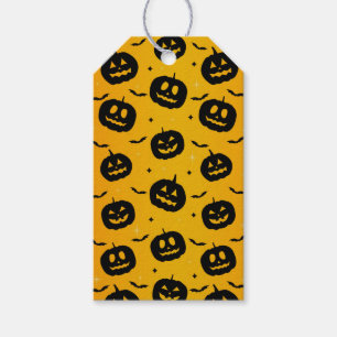 Cute Halloween Black Pumpkins & Bats Pattern Gift Tags