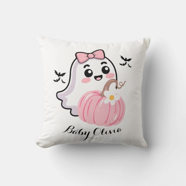 cute halloween blanket , ghost pink bow pumpkin throw pillow (Front)