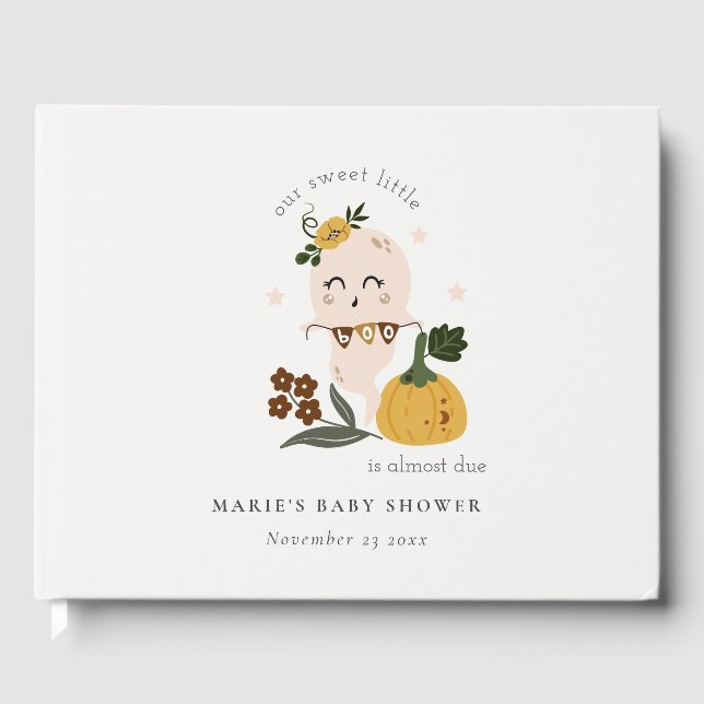 Cute Halloween Blush Ghost Little Boo Baby Shower Guest Book (Front)