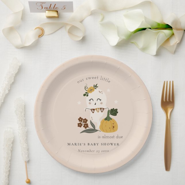 Cute Halloween Blush Ghost Little Boo Baby Shower Paper Plate (Wedding)