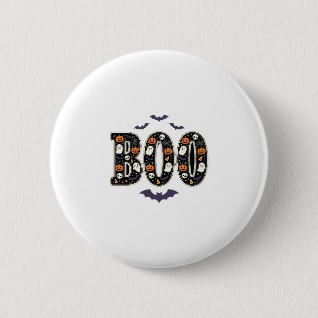Cute Halloween Boo Ghost Pumpkin Design 2 Inch Round Button (Front)