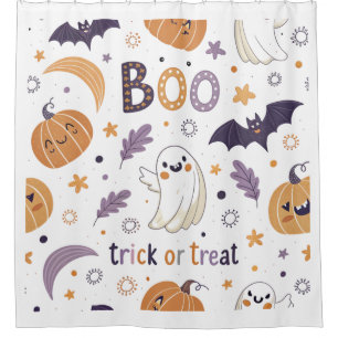 "Cute Halloween Boo Ghost & Pumpkin Shower Curtain