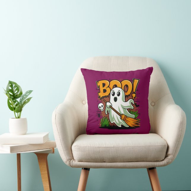 Cute Halloween Boo Ghost  Throw Pillow (Chair)