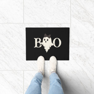 Cute Halloween "Boo" Ghost with Bow Door Mat