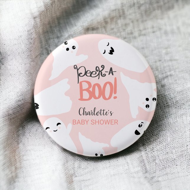 Cute Halloween boo ghosts pink baby shower  1 Inch Round Button (Cute Halloween boo ghosts pink baby shower Button)