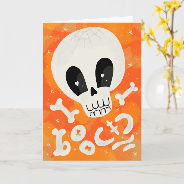 Cute Halloween Boo Skull Bones design Card (Yellow Flower)
