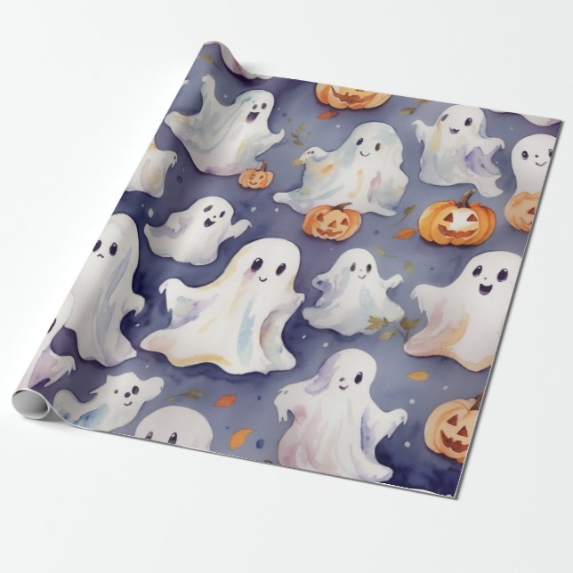 Cute halloween boo-tiful watercolor  wrapping paper (Unrolled)
