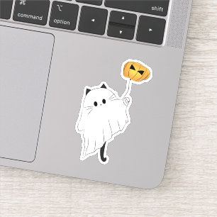 Cute Halloween Boo with a Pumpkin Balloon