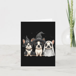 Cute Halloween Boston Terrier Dogs Witch Hat Ghost Card
