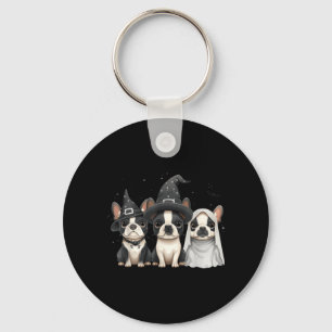 Cute Halloween Boston Terrier Dogs Witch Hat Ghost Keychain