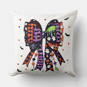 Cute Halloween Bow Ghost and Pumpkin Throw Pillow