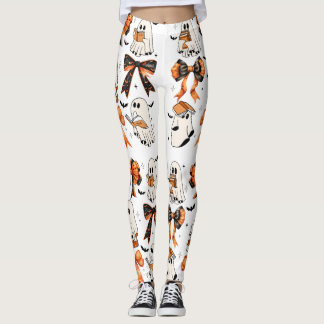 Cute Halloween Bows Ghosts Reading Leggings