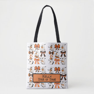 Cute Halloween Bows Ghosts Reading Tote Bag
