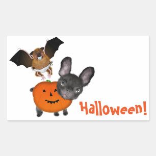 Cute Halloween Bulldog & baby bat Stickers, Glossy Sticker