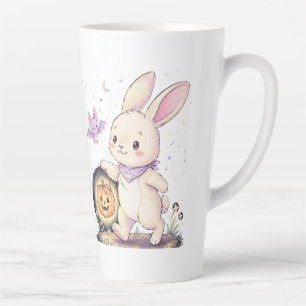 Cute Halloween Bunny with Pumpkin Lantern and Bat Latte Mug